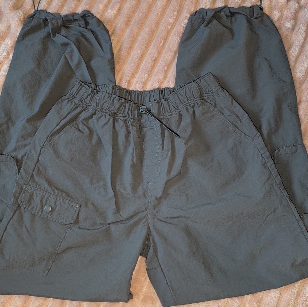 🩶 Love Tree Gray Cargo Long Parachute Pants w/ Drawstring Waist & Ankles